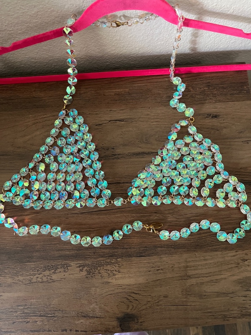 Aqua Iridescent Crystal Triangle Necklace Top - Sparkling Statement